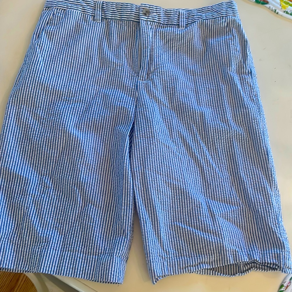 Polo seersucker boys shorts …. Great condition. Classic preppy blu-white
